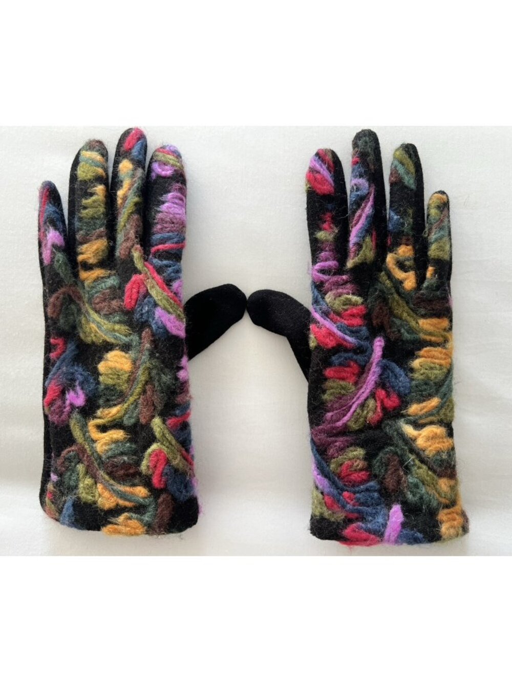 Women's Swirl Yarn Gloves Multicolor Touchscreen Print Jersey Black One Size